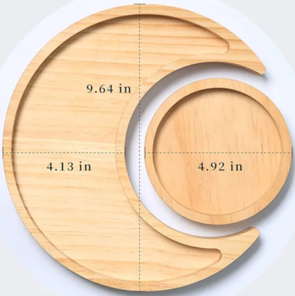 Crescent Moon Tray Set Sun Lunar Solar Eclipse Trays Natural Wood Crystal Dish - Picture 3 of 11